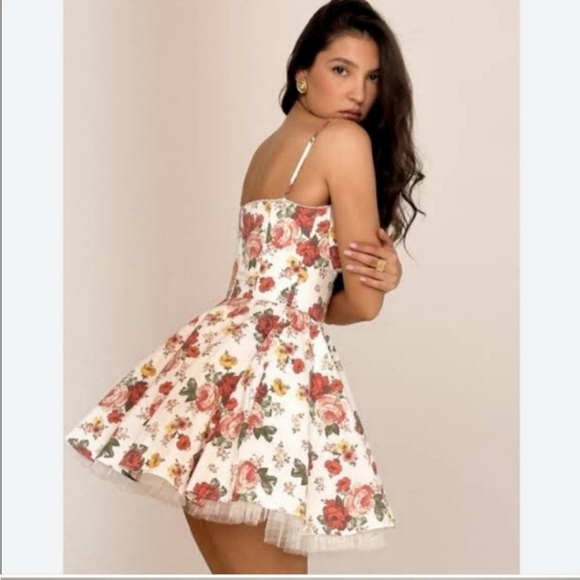 HOUSE OF CB Minimoiselle italian Rose Print Tulle Mini dress Fuller and Tall - Picture 3 of 6